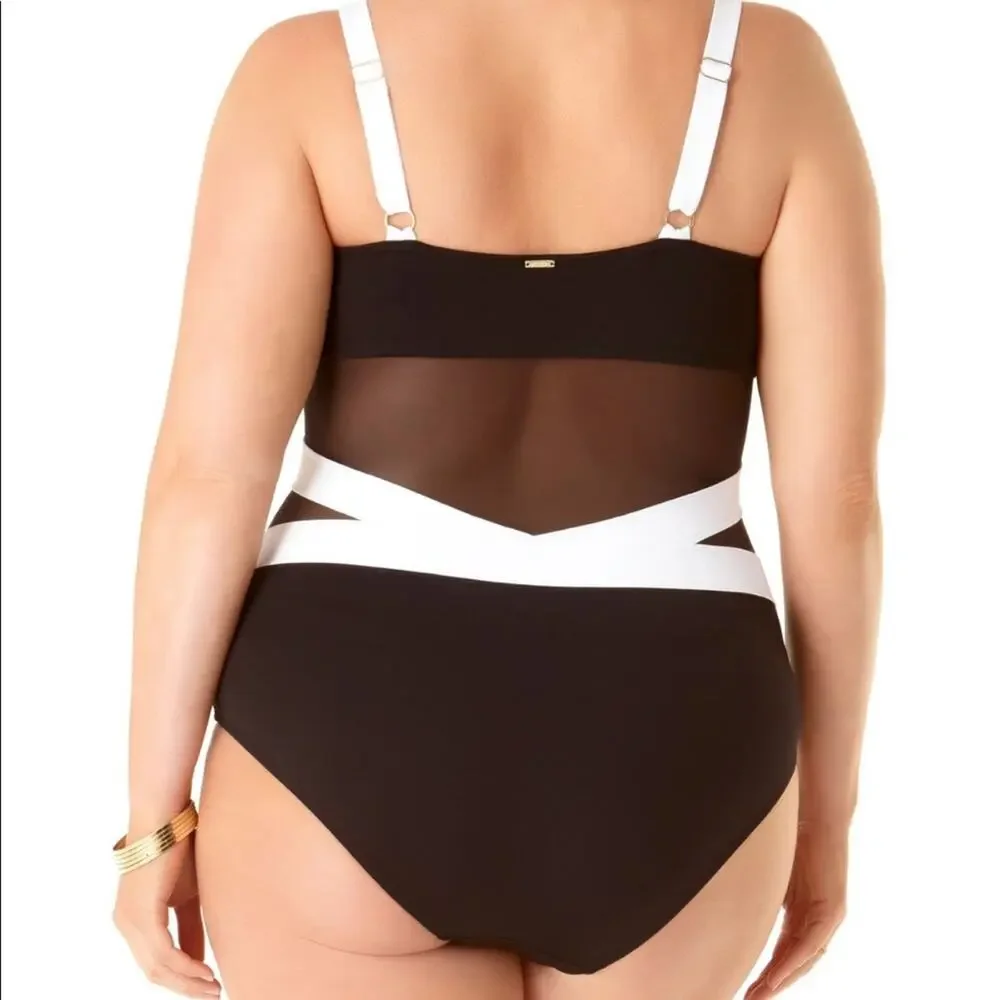 Anne Cole Black/white  Mesh One Piece Swimsuit